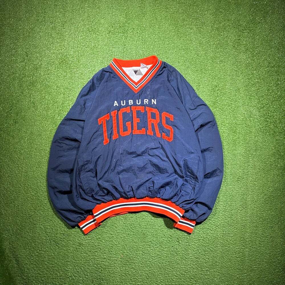 Vintage Russell Athletic Auburn Tigers V-Neck Nylon Pullover Windbreaker Jacket